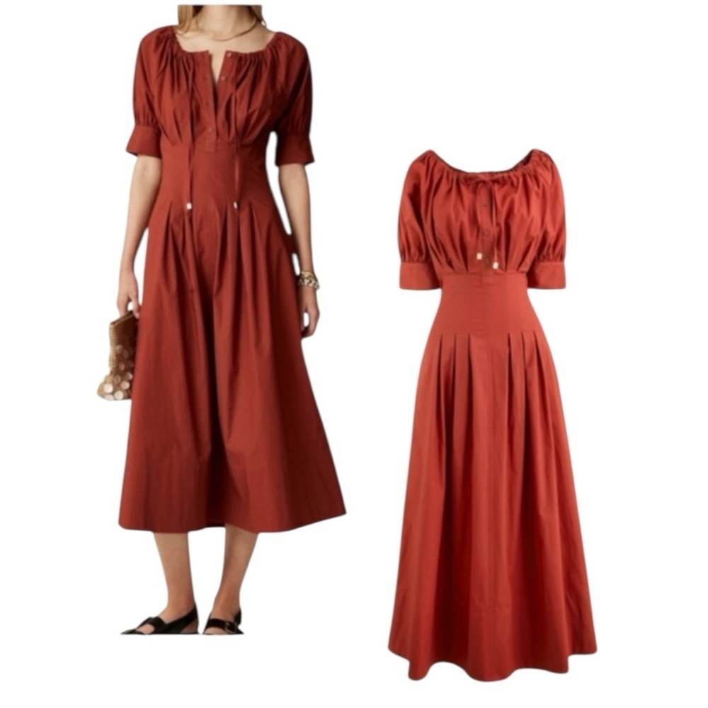 J Crew Short Puff Sleeve Cinched Waist Shirt Dress Womens Size 0 Dark Red